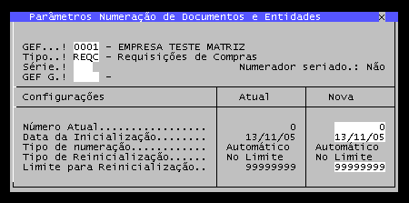 Detalhamento - Suporte - Parâmetros - Numeradores de Documentos / Entidades